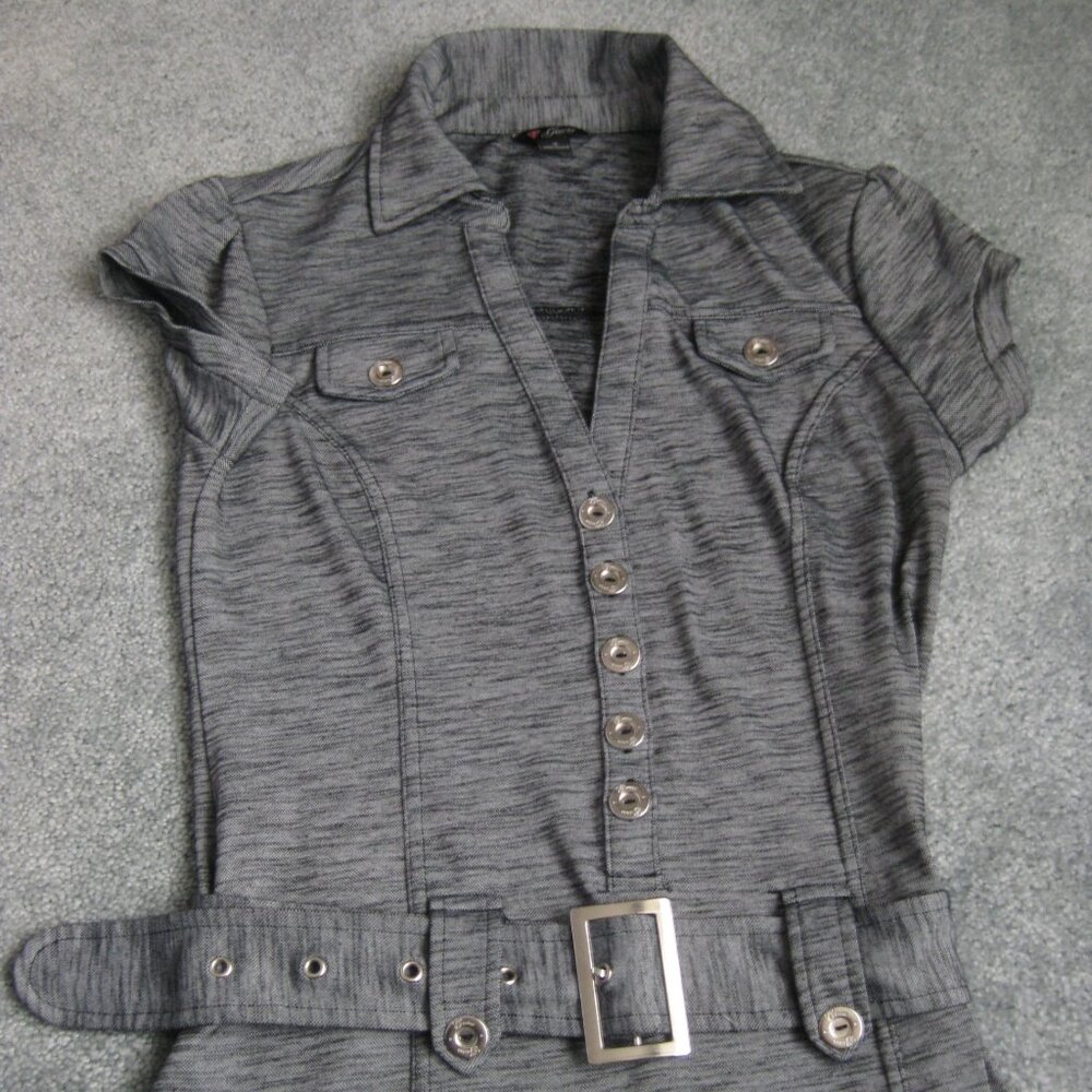 Guess Small Womens Black Gray Dress with Belt Button Down